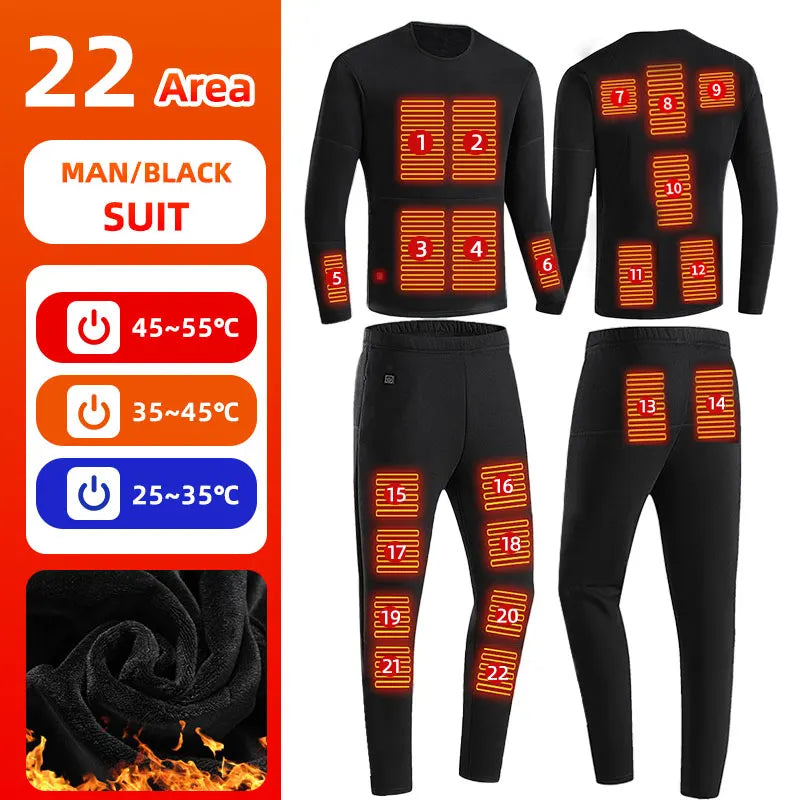 Thermal Outfits - 22 Zone Heated Underwear USB Thermals for Outdoor