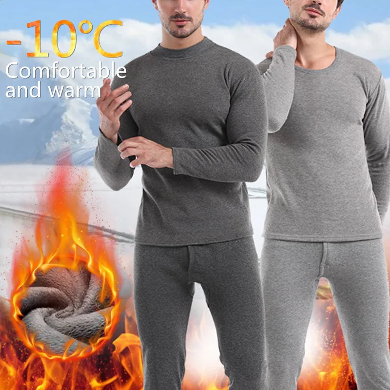 Thermal Set - Men's Fleece-Lined Thermal Set Sleepwear Winter Loungewear