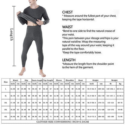 Thermal Set - Men's Fleece-Lined Thermal Set Sleepwear Winter Loungewear