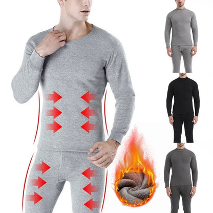 Thermal Set - Men's Fleece-Lined Thermal Set Sleepwear Winter Loungewear