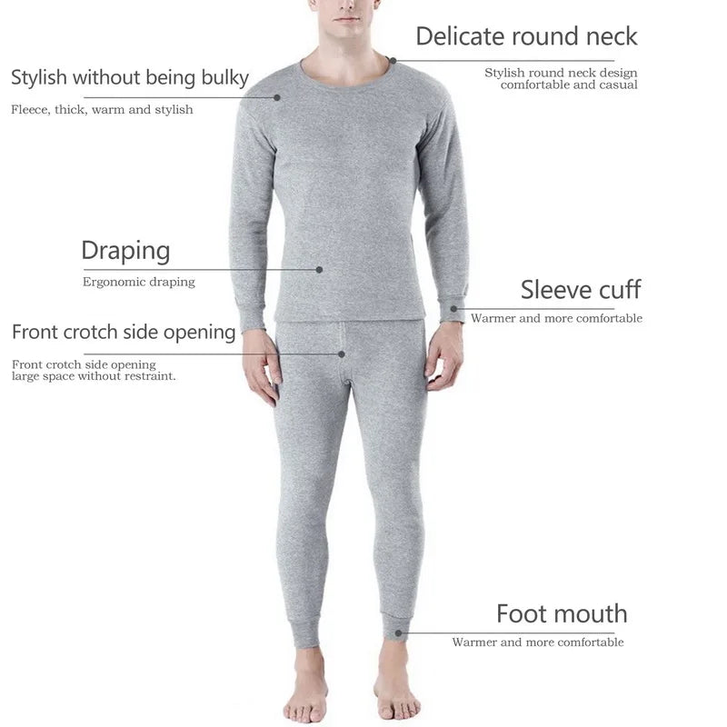 Thermal Set - Men's Fleece-Lined Thermal Set Sleepwear Winter Loungewear