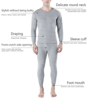 Thermal Set - Men's Fleece-Lined Thermal Set Sleepwear Winter Loungewear