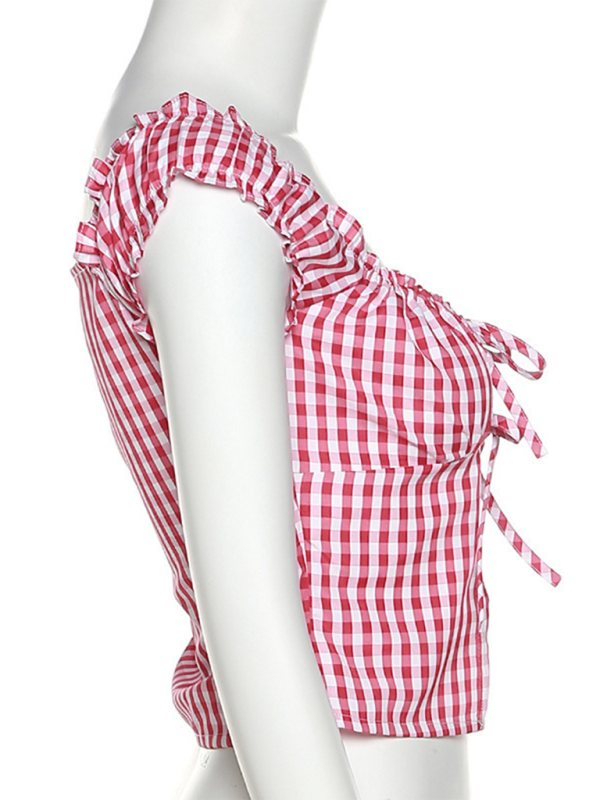 Tie-Up Tops- Retro Red Gingham Crop Top- - IndioGear.com