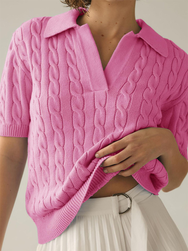 Tops- All-Season Cable Knit Polo- Pink- IndioGear.com