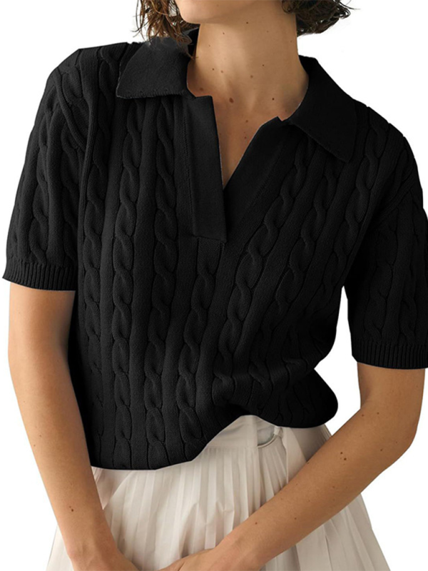 Tops- All-Season Cable Knit Polo- Black- IndioGear.com