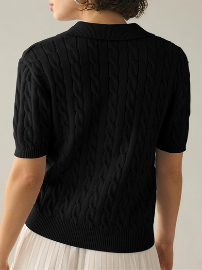 Tops- All-Season Cable Knit Polo- - IndioGear.com