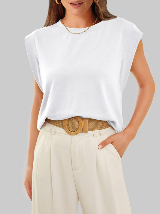 Tops- Essential Solid Cap Sleeves Blouse for Women- White- IndioGear.com