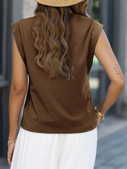 Tops- Essential Solid Cap Sleeves Blouse for Women- - IndioGear.com