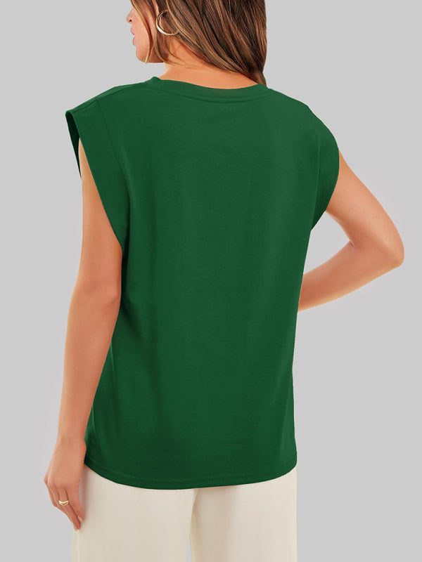 Tops- Essential Solid Cap Sleeves Blouse for Women- - IndioGear.com