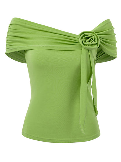 Tops- Off-Shoulder Slim Fit Rosette Side Top for Women- - IndioGear.com