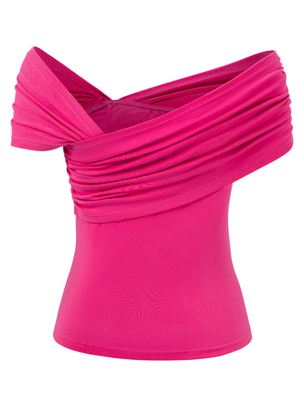 Tops- Off-Shoulder Slim Fit Rosette Side Top for Women- - IndioGear.com