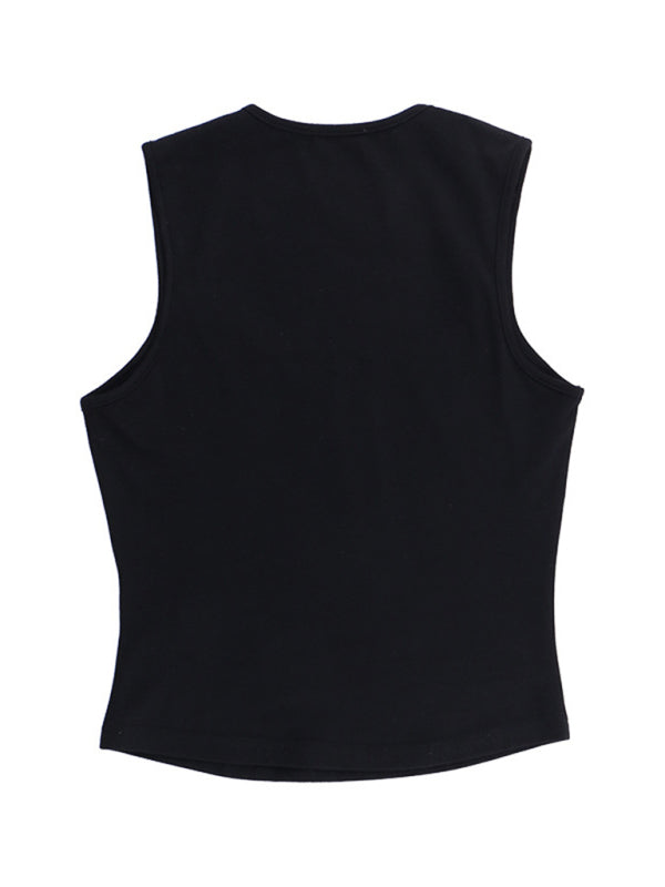 Tops- Ribbon-Adorned Women's Slim Fit Tank Solid Sleeveless Top- - IndioGear Fashion and Gear