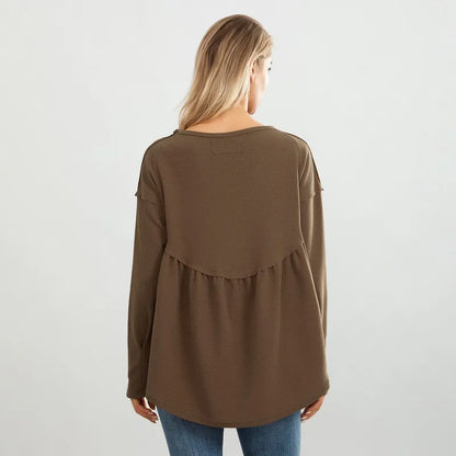 Tops- Ruffled Oversized Top Long-Sleeve Fancy Pullover- - IndioGear.com