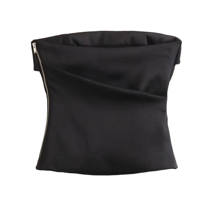 Tops- Slim Fit Satin Silk Top Elegant Pleats for Festivals- - IndioGear.com