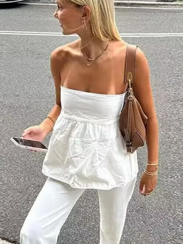 Women's Solid Cotton Peplum Strapless Tube Top