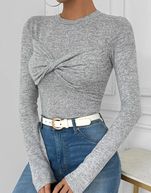 Tops- Transition Modern Grey Twist Top- - IndioGear.com