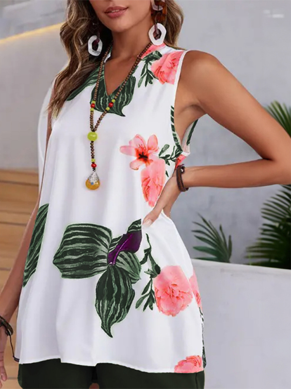 Tops- Women Floral V-Neck Top Essential for Casual Summer Outings- - IndioGear.com