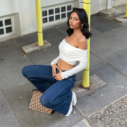 Tops- Women Off-Shoulder Crop Top for Summer Evenings- - IndioGear.com