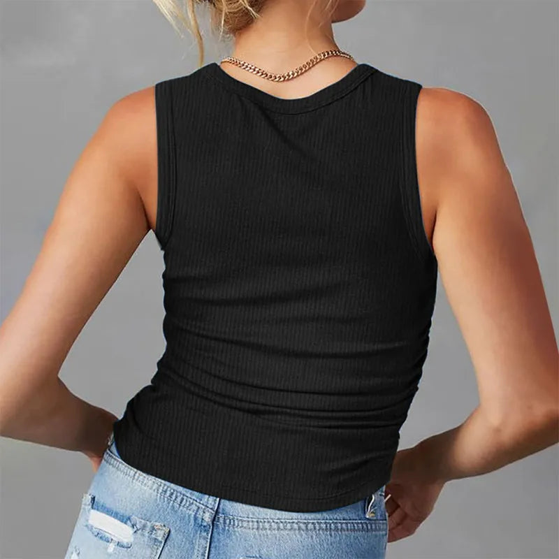 Tops- Women Slim Fit Tank Top with Ruched Detail- - IndioGear.com