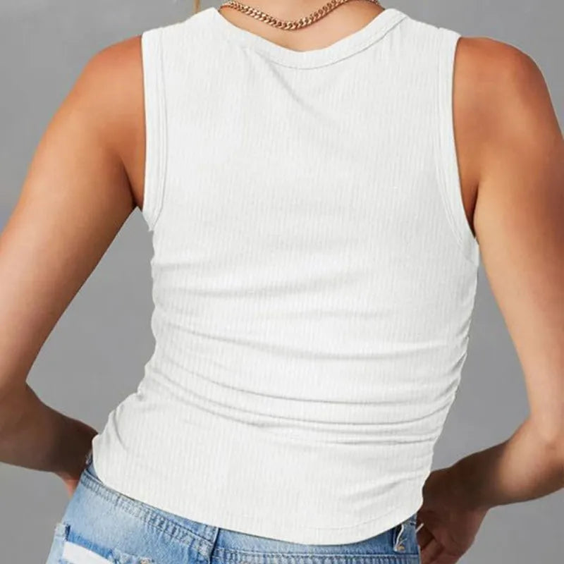 Tops- Women Slim Fit Tank Top with Ruched Detail- - IndioGear.com