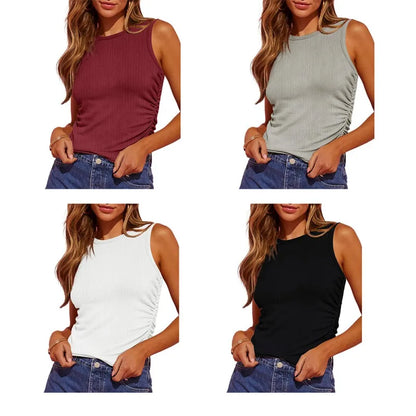 Tops- Women Slim Fit Tank Top with Ruched Detail- - IndioGear.com