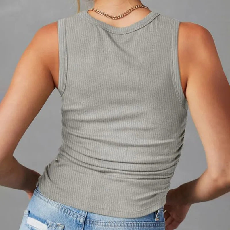 Tops- Women Slim Fit Tank Top with Ruched Detail- - IndioGear.com