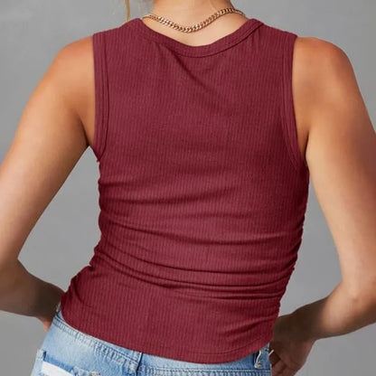 Tops- Women Slim Fit Tank Top with Ruched Detail- - IndioGear.com