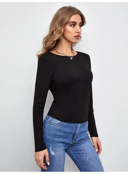 Tops- Women's Bowknot Backless T-Shirt for Gatherings- - IndioGear.com