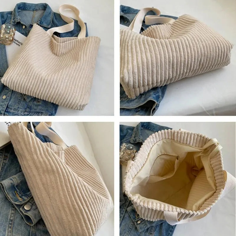 Tote Bags- Corduroy Tote Shoulder Bag for Shopping & Casual Outings- - IndioGear Fashion and Gear