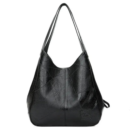 Tote Bags- Faux Leather Marble Grain Shoulder Bag Daily Commuter- Black- IndioGear Women Clothing