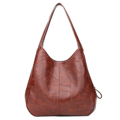 Tote Bags- Faux Leather Marble Grain Shoulder Bag Daily Commuter- Brown- IndioGear Women Clothing