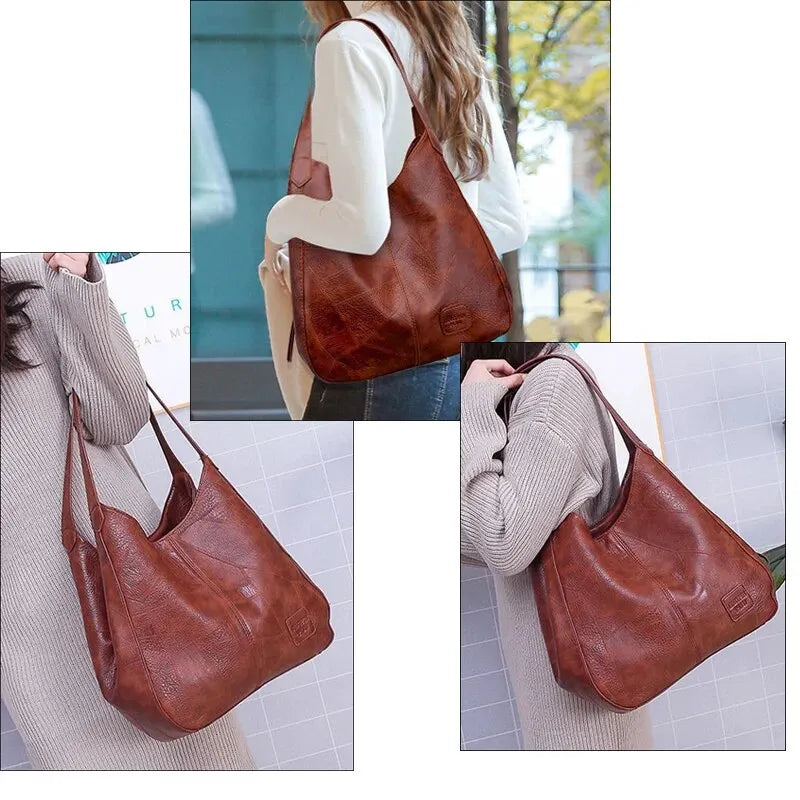 Tote Bags- Faux Leather Marble Grain Shoulder Bag Daily Commuter- - IndioGear Women Clothing