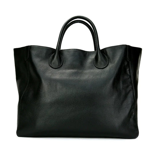 Tote Bags- Large Genuine Leather Shopper Tote Bag- Black- IndioGear Fashion and Gear