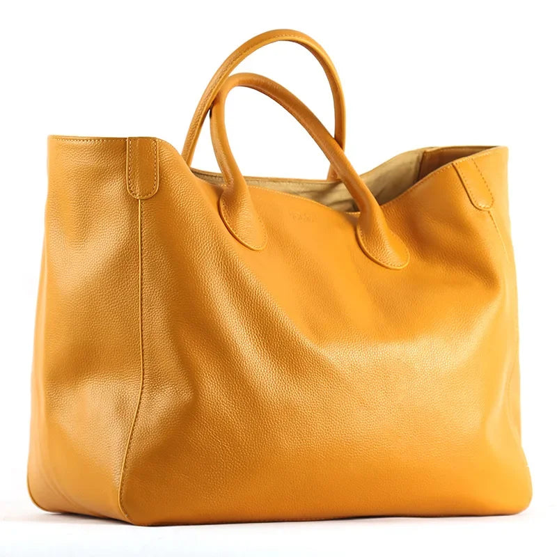 Tote Bags- Large Genuine Leather Shopper Tote Bag- Yellow- IndioGear Fashion and Gear