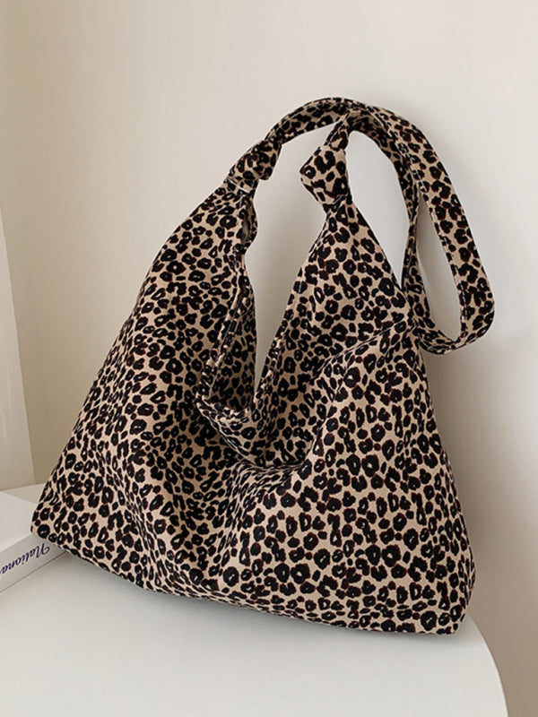 Tote Bags- Leopard Print Tote Bag - Your Everyday Essential Carrier in Cotton Canvas- Khaki- IndioGear Fashion and Gear