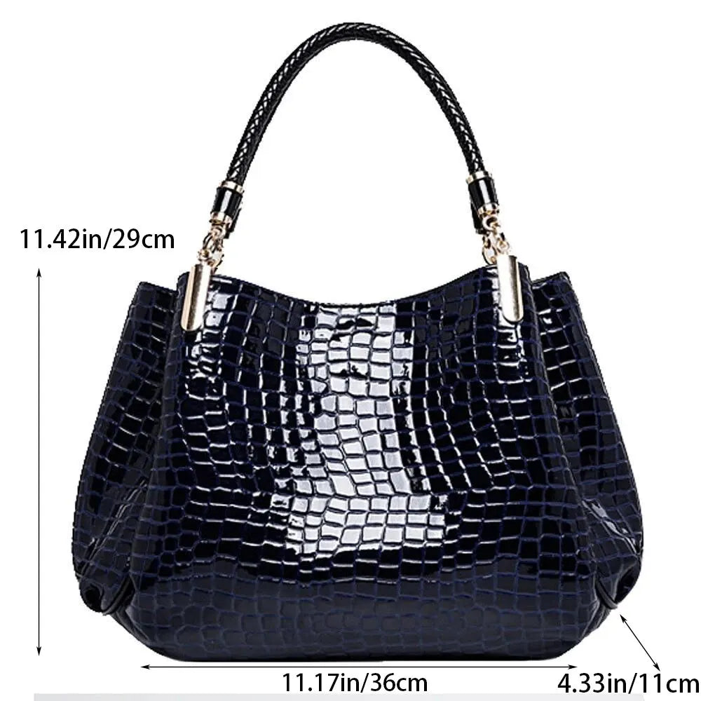 Tote Bags- Luxe Large Capacity Croc-Embossed Tote for Daily Commute- - IndioGear Women Clothing