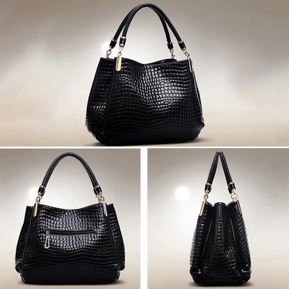 Tote Bags- Luxe Large Capacity Croc-Embossed Tote for Daily Commute- - IndioGear Women Clothing