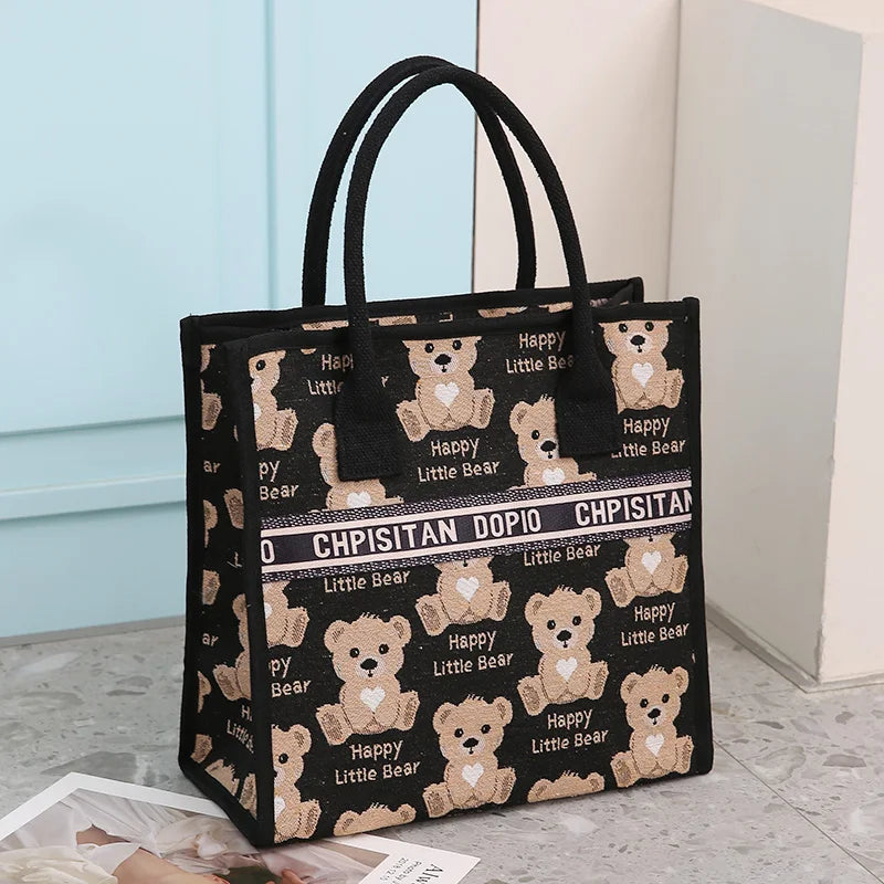 Tote Bags- Metro Cat Carryall – A Must-Have for Modern Women- Little bear pattern- IndioGear Women Clothing