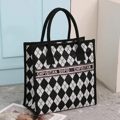 Tote Bags- Metro Cat Carryall – A Must-Have for Modern Women- Diamond lattice pattern- IndioGear Women Clothing