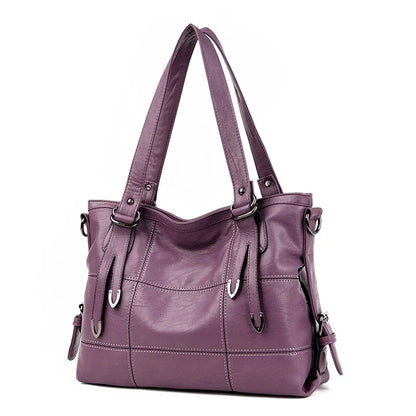 Tote Bags- Modern Luxe Leather Tote with Metallic Touches- Purple- IndioGear Women Clothing