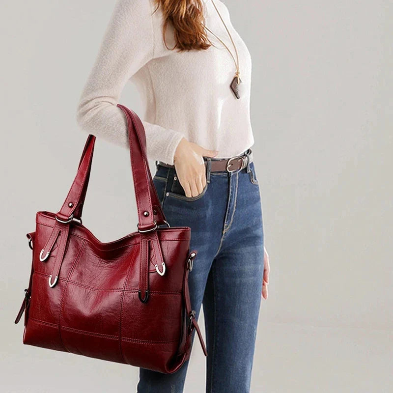 Tote Bags- Modern Luxe Leather Tote with Metallic Touches- - IndioGear Women Clothing