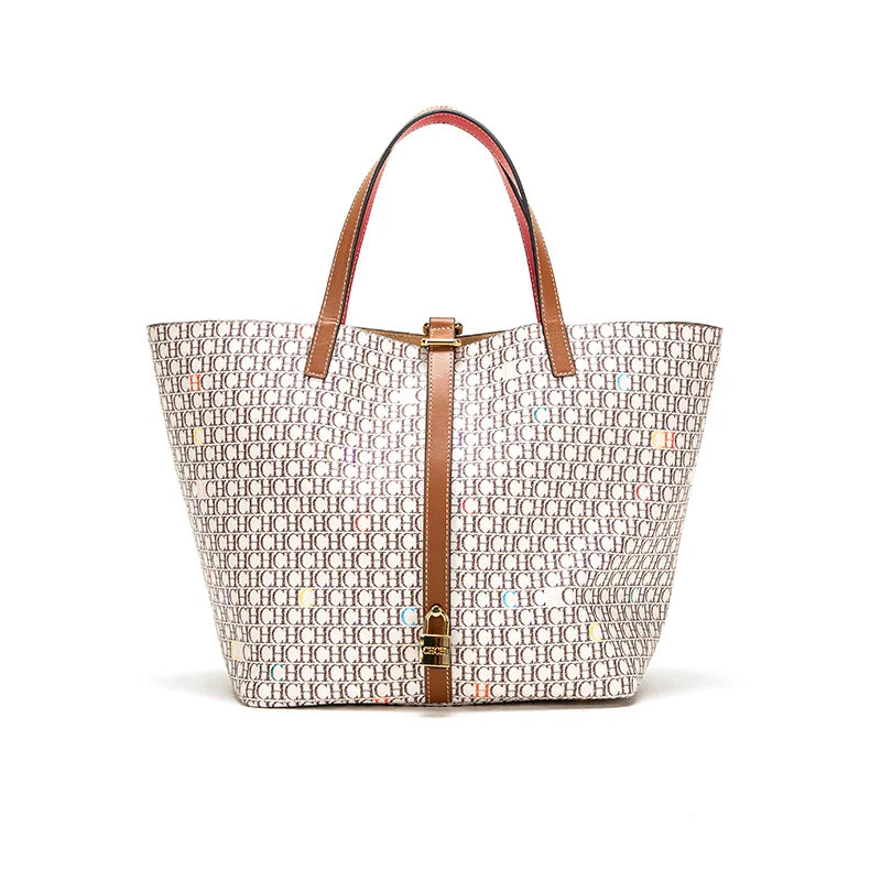 Tote Bags- Monogrammed Elegance Tote: Artisanal Charm Meets Modern Utility- White- IndioGear Women Clothing