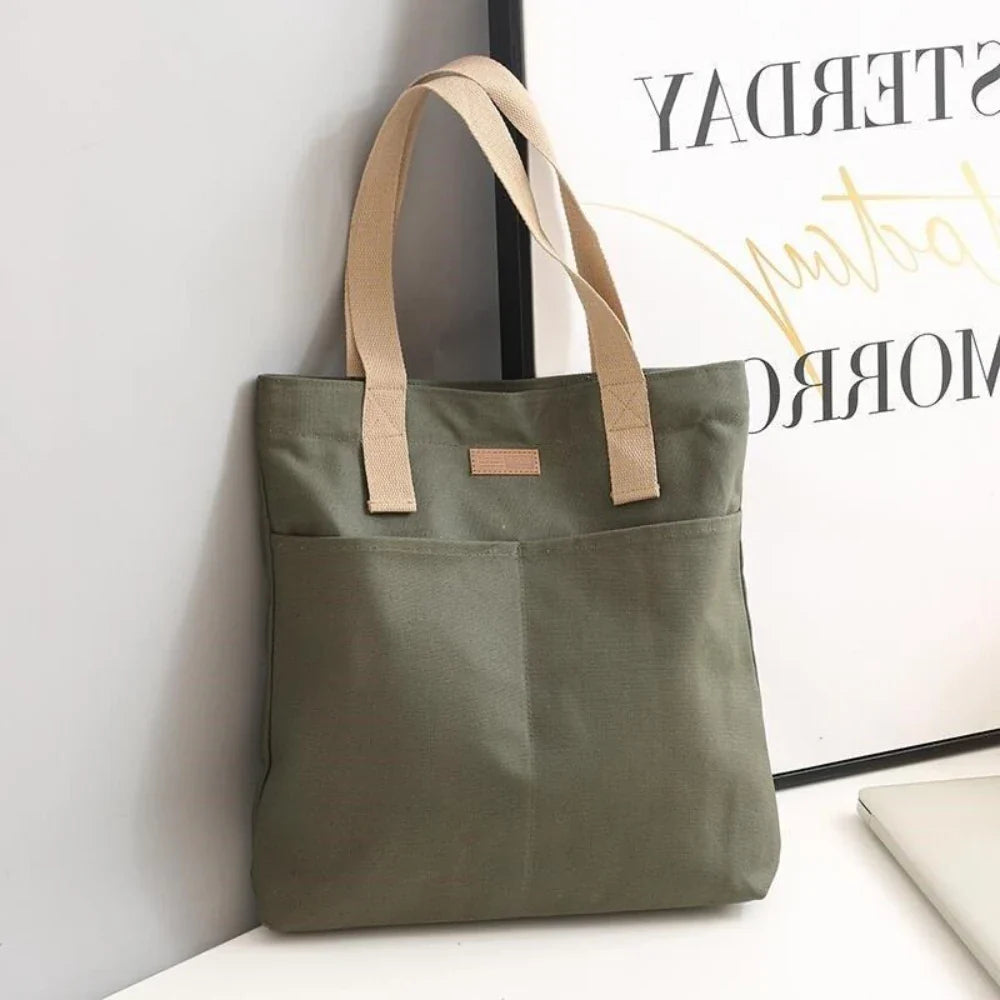 Tote Bags- Spacious Canvas Day Bag- Green- IndioGear Women Clothing