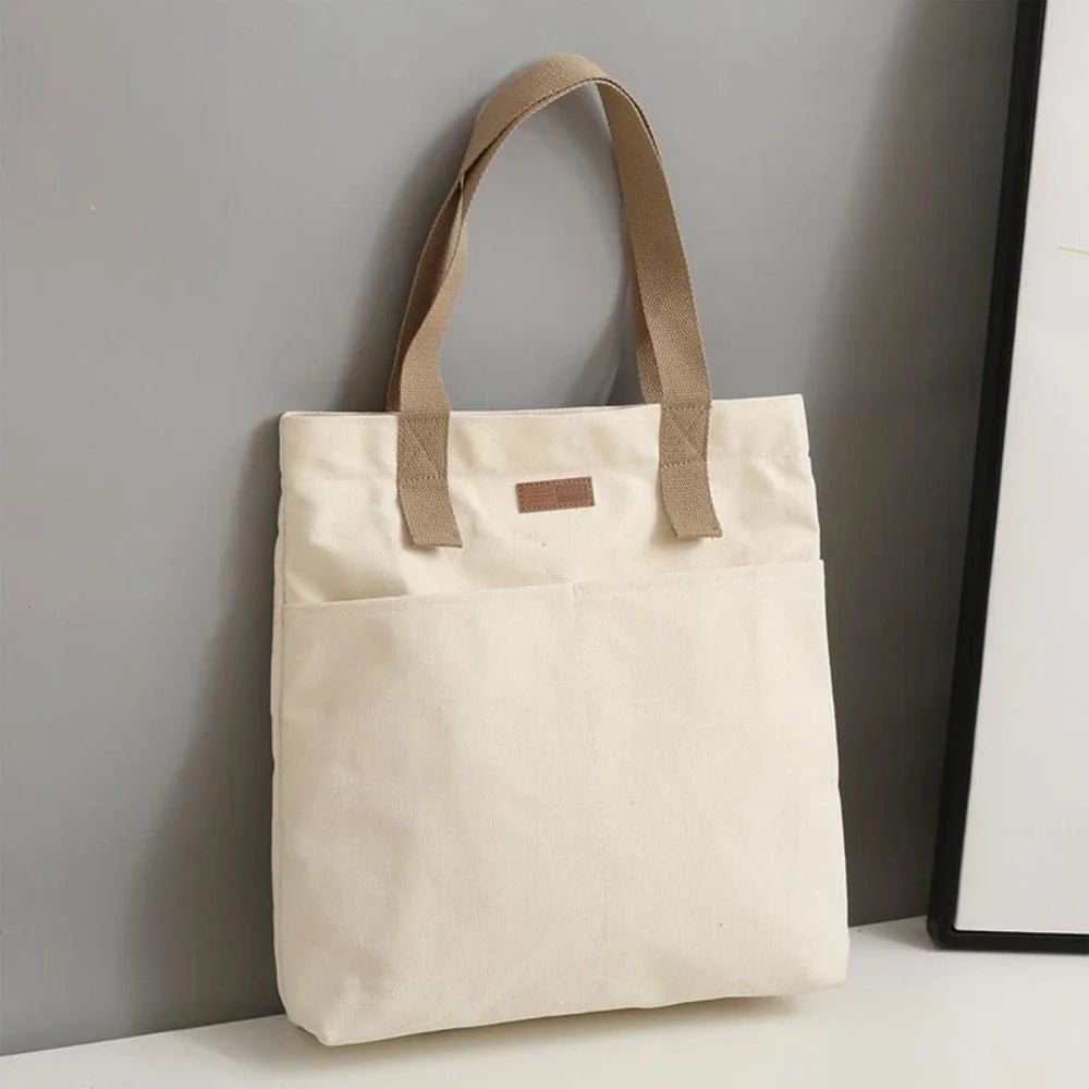 Tote Bags- Spacious Canvas Day Bag- White- IndioGear Women Clothing