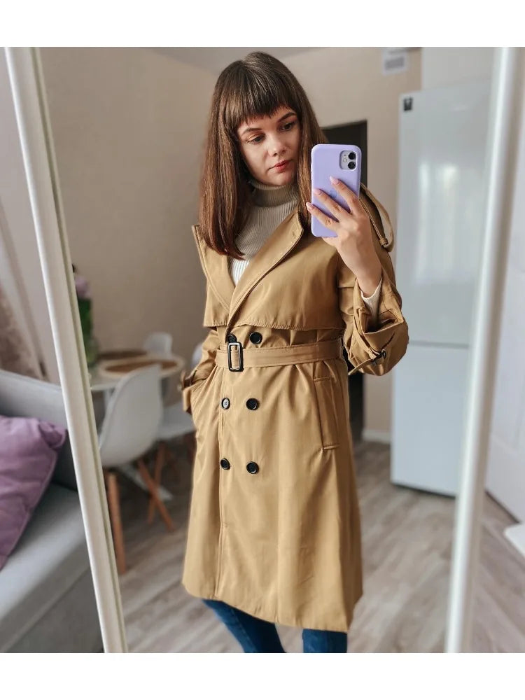 Trench Coats- Essential Mid-Length Trench Coat for Women Layering- - IndioGear.com