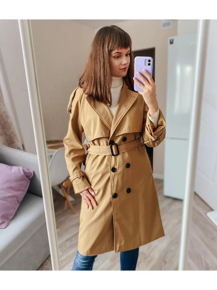 Trench Coats- Essential Mid-Length Trench Coat for Women Layering- - IndioGear.com