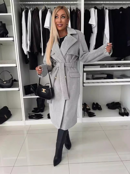 Trench Coats- Ladies Wool Trench Coat- Grey- IndioGear.com