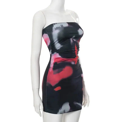 Tube Dresses- Night Out Abstract Strapless Bodycon Dress- - IndioGear.com