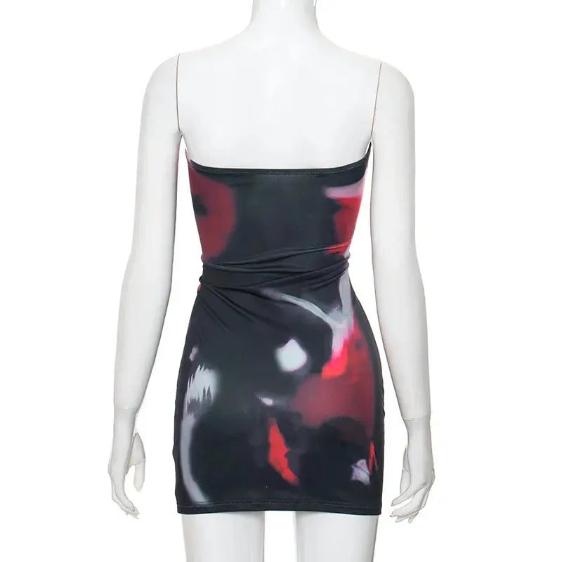 Tube Dresses- Night Out Abstract Strapless Bodycon Dress- - IndioGear.com