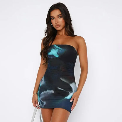 Tube Dresses- Night Out Abstract Strapless Bodycon Dress- - IndioGear.com